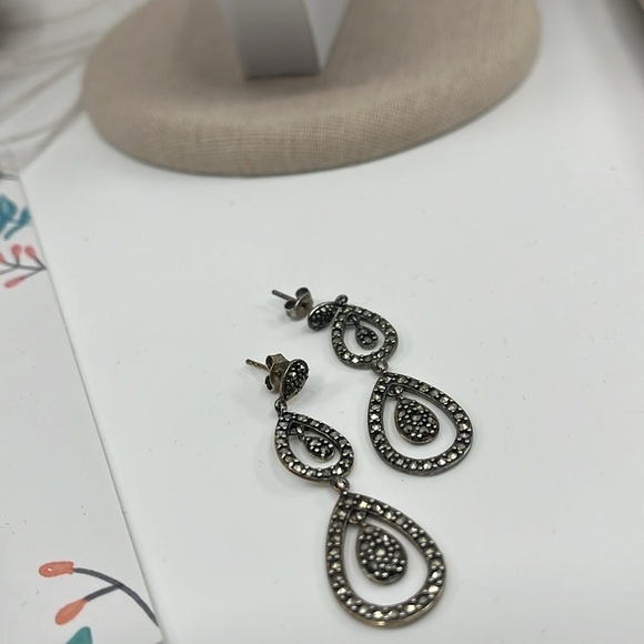 Suspicion Marcasite 🖤 Sterling Silver Teardrop Stud Earrings 🌟 - Picture 9 of 13